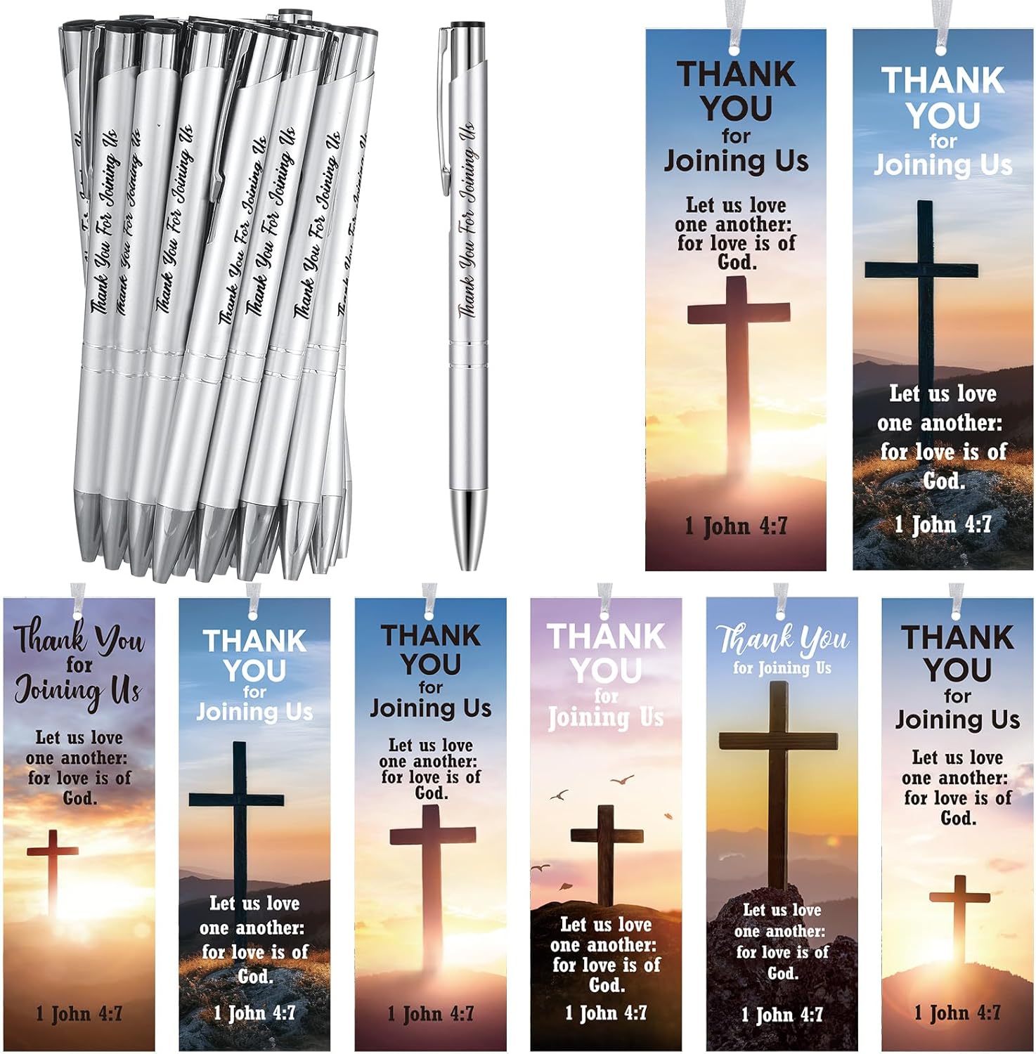 Dispowreath 72 Pcs/36 Sets Church Welcome Gifts Bulk Includes 36 Pcs Church Visitor Bookmarks 36 Pcs Thank You for Joining Us Ballpoint Pens with Gift Bags for Visitors Prayers Baptism Party Favors