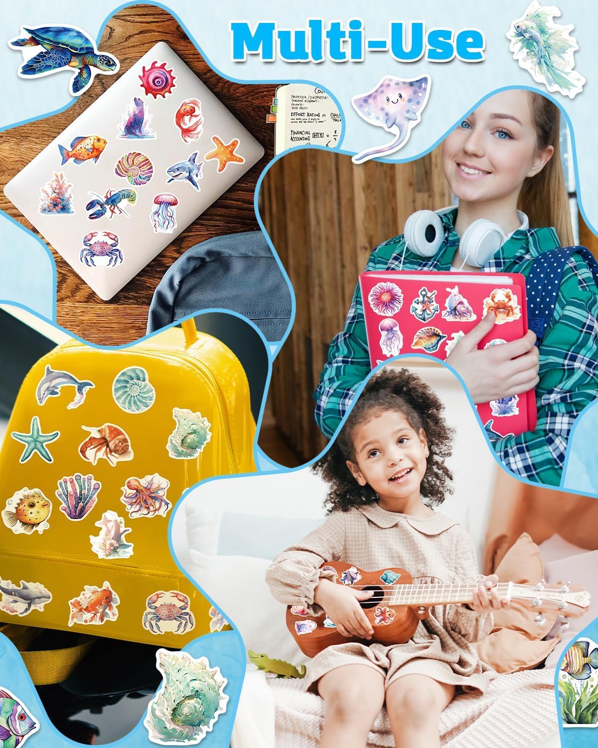LYunMu Meerestiere Aufkleber Set – 50 Stück, Wasserdicht, Für Auto, Laptop, Skateboard