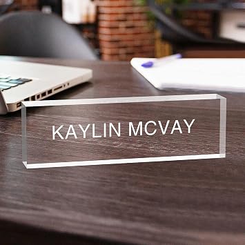 Name Plate for Desk- Office Desk Name Plate Personalized, Clear Acrylic Name Plate, Office Desk Accessories, 8"x2.4"x1.2"
