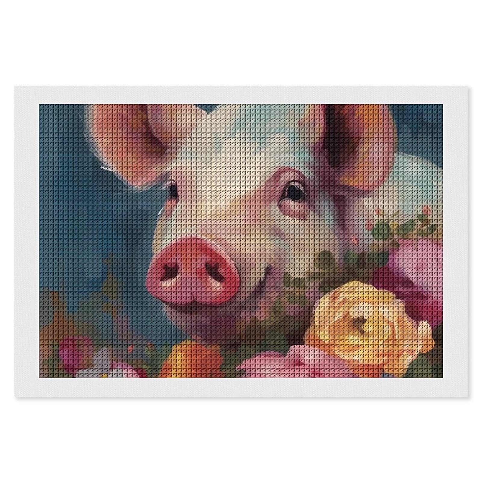 Painting Flower Pigs Diamond Art Kits for Adults, DIY 5D Diamonds Painting Kits for Beginner, Round Full Drill Diamond Dots Painting, 8"x12" Diamonds Pictures Gem Art and Crafts Wall Decor