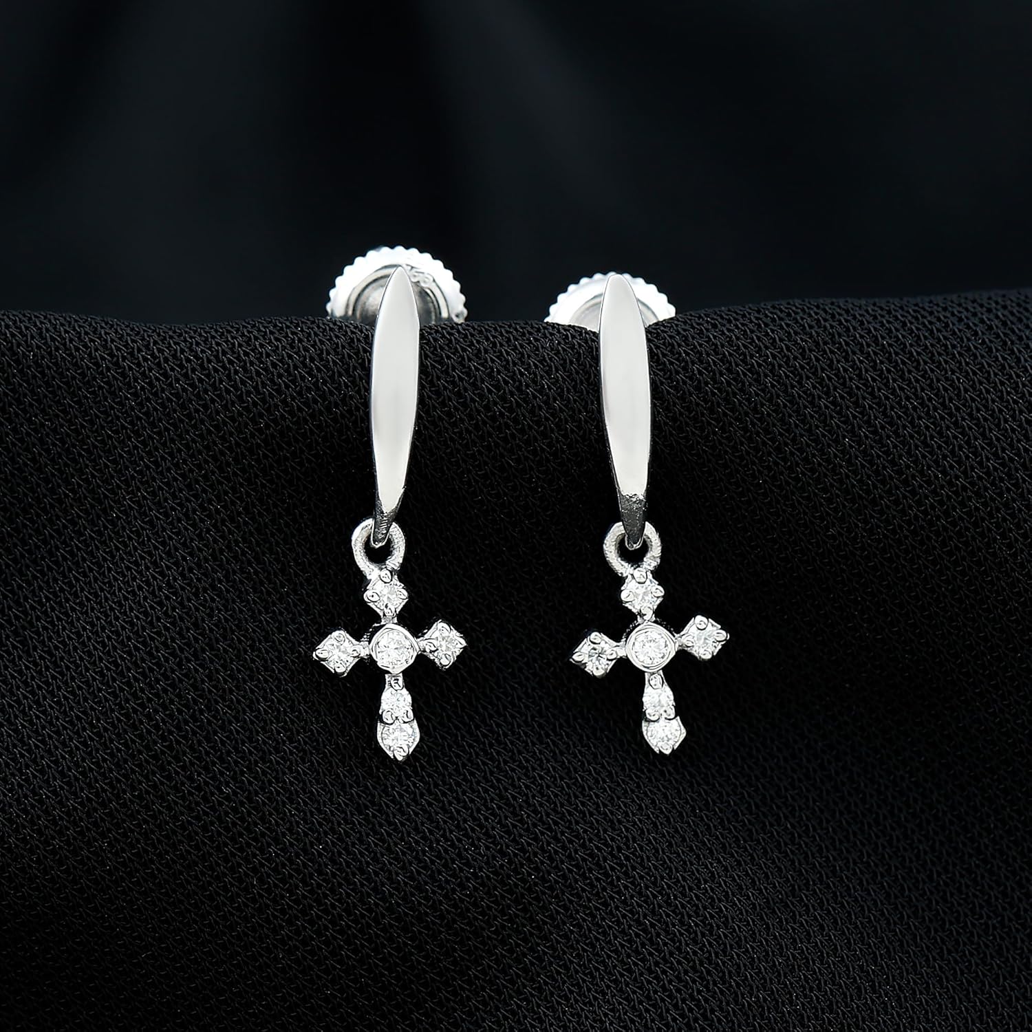 Certified Moissanite Cross Earrings in Silver, D-Vs1 Quality, Moissanite Dangle Drop Earrings - With Jewelry Box - Image 4