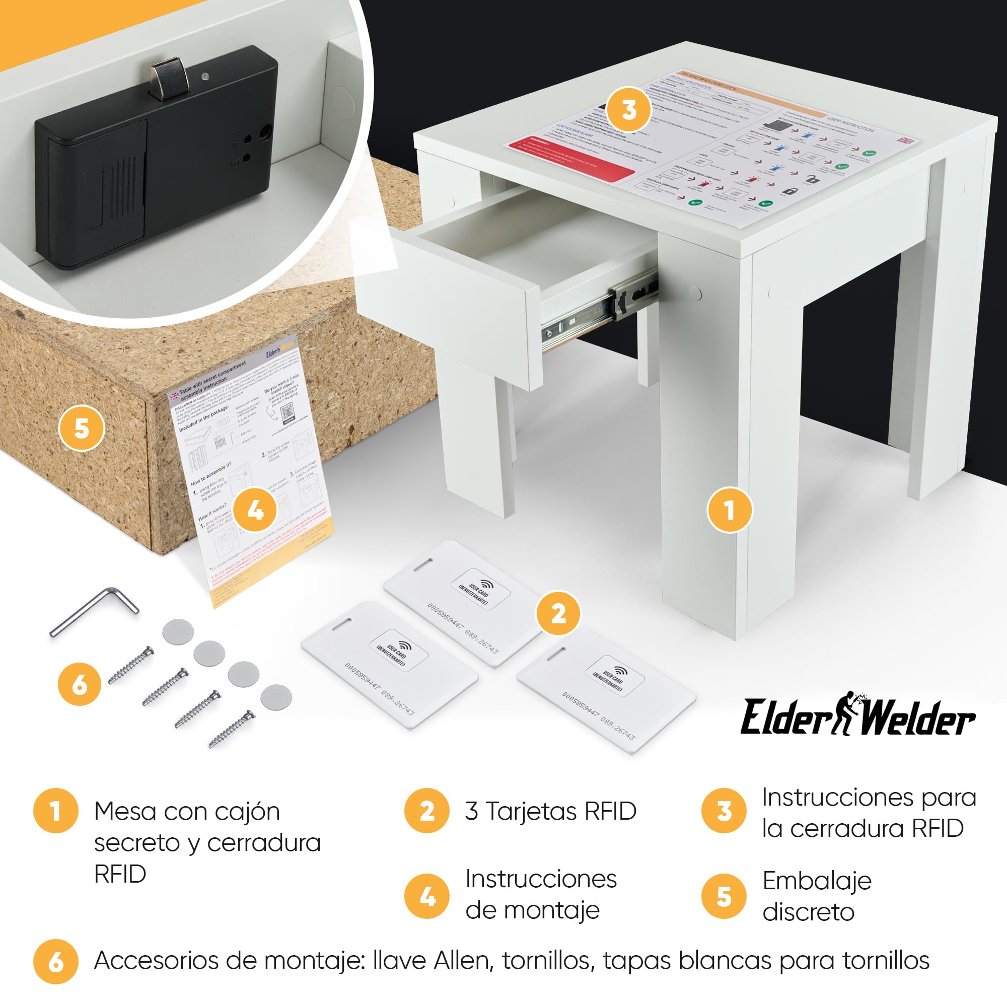 Elder Welder® Mesa con Compartimento Oculto y Cerradura RFID | Caja Fuerte Camufladas, Mueble con Cajón Secreto, Caja Fuerte Oculta y Escondite Secreto