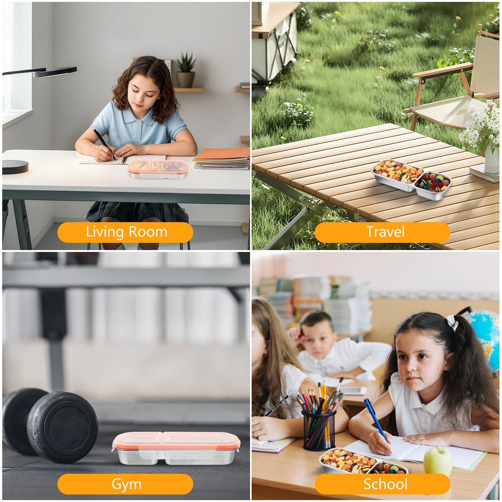 Pudełko na przekąski z przegródkami, pudełko na kanapki ze stali nierdzewnej z przegródkami, szczelne pudełka Meal Prep, pudełka na kanapki z przegródkami, Bento Box, szczelne pudełko na
