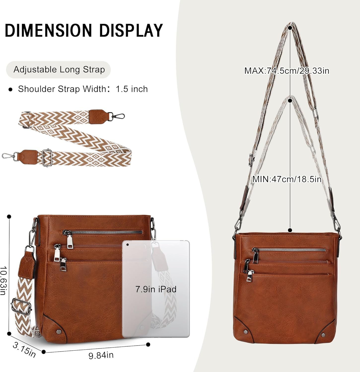 TANTOMI Crossbody Bag for Women,Shoulder Hobo Bag Multi Pocket Cross body Purse Vegan Leather Travel Adjustable Strap - Image 3