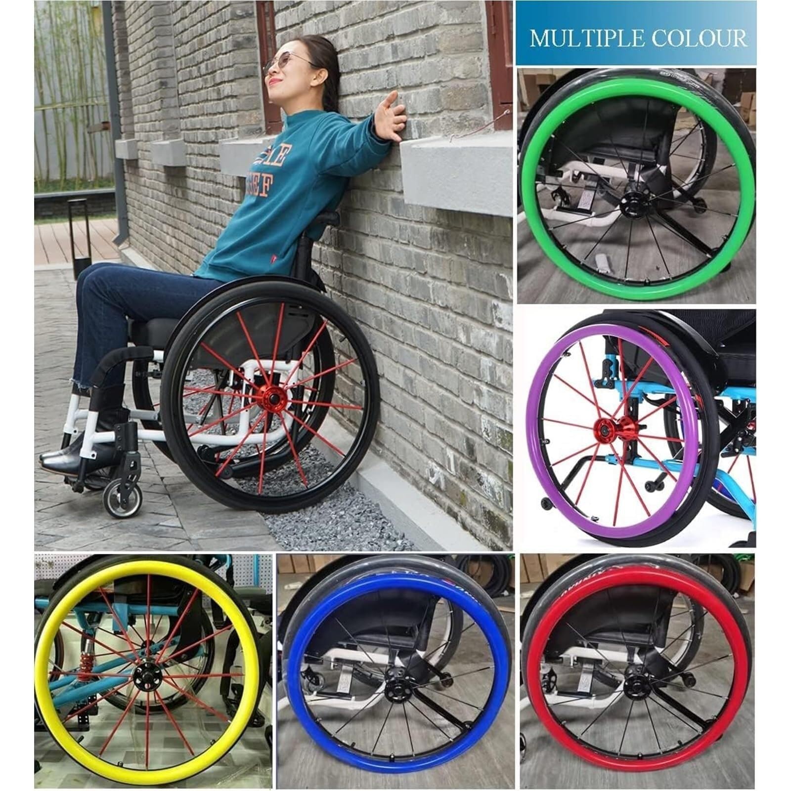 Greifringabdeckungen für Rollstühle, 22/24 Zoll rutschfeste Silikon-Rollstuhl-Greifringabdeckung, Schutzhülle für Rollstuhl-Greifring (Farbe: 003, Größe: 24 Zoll)