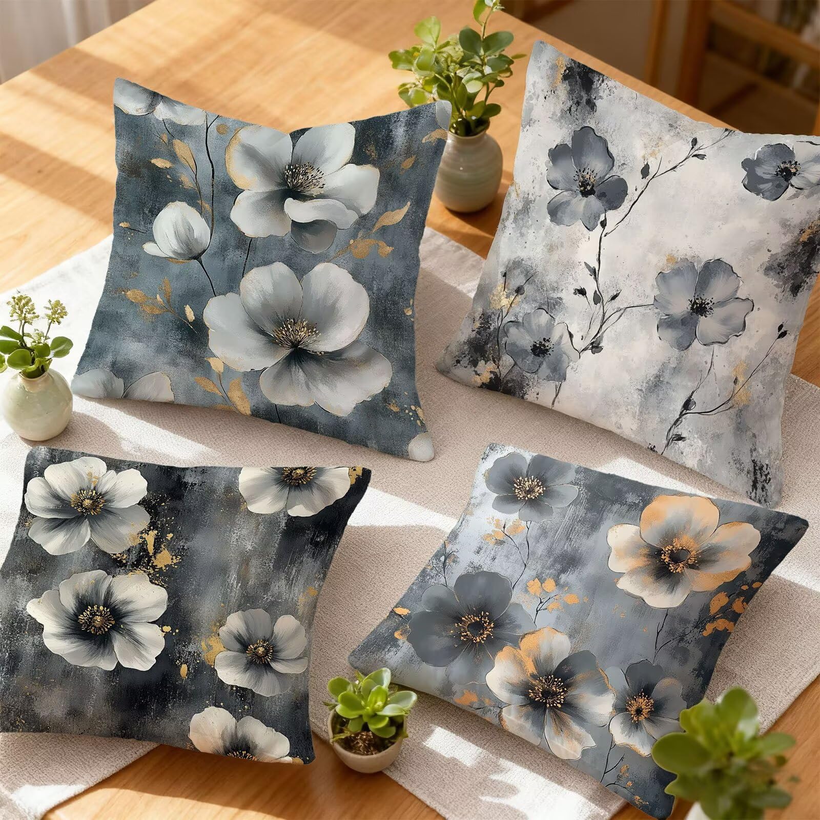 Gris Funda Cojin 60x60 Flor Funda Almohada 60x60 Cojines Sofa Súper Suave Fundas Cojines Decorativos Fundas Almohadas 4 Piezas Almohada Cervicales y Cuello, para Hogar Cama Salon Decoracion E - 543