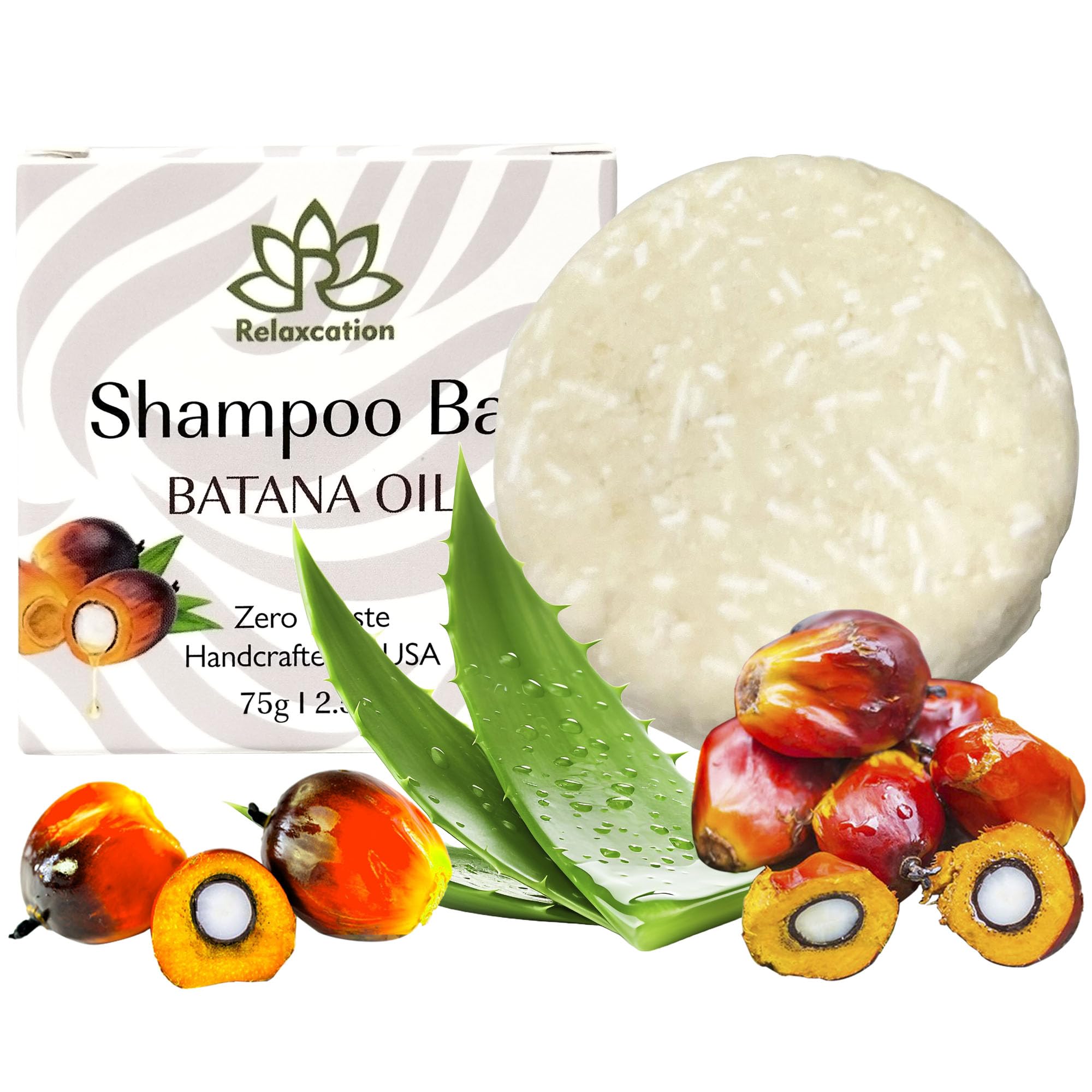 Relaxcation Batana Oil Solid Shampoo Bar for Hair Growth, Reduces Hair Loss, Hydrates Dry Hair, Improves Scalp Health, With Castor Oil, Jojoba, Argan & Aloe Vera, Handcrafted in USA, Travel-Friendly