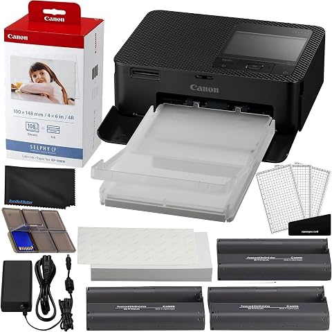 Canon SELPHY CP1500 Wireless Compact Photo Printer Bundle with KP-108IN Ink and