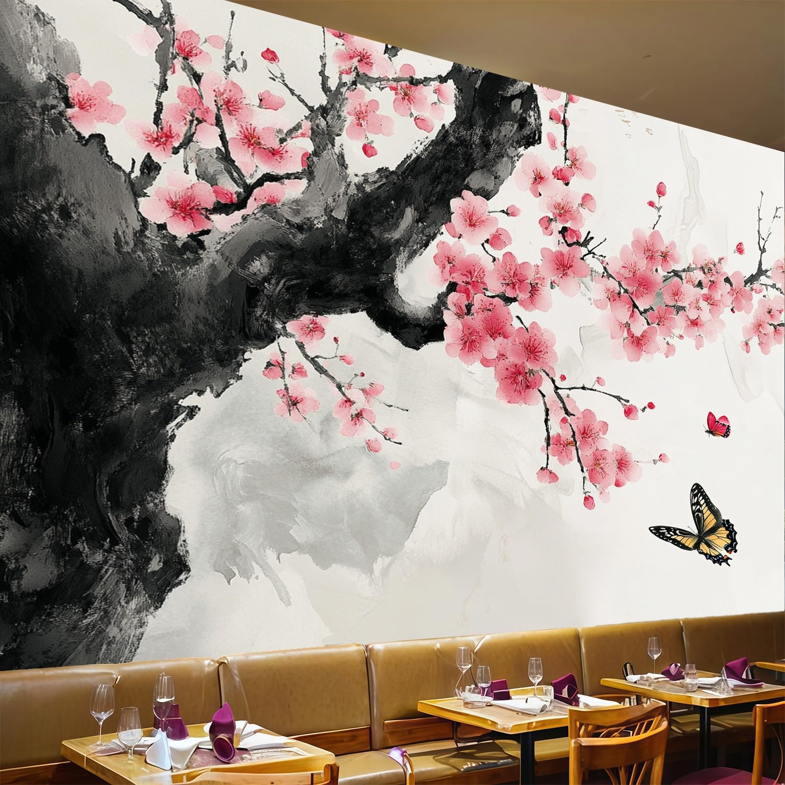 Papel pintado de flores de cerezo para cubrir paredes vacías con un fotomural moderno