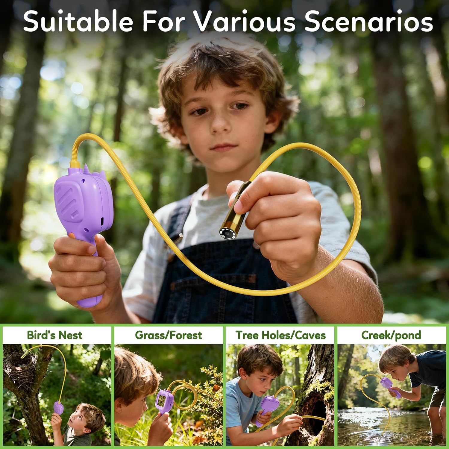 Kids Borescope Toys Camera with Light for 4-10 Years Old Boys Girls Birthday Gift Type-C Rechargeable STEM Science Educational Toy Snake Scope Camera for Outdoor Camping Nature Exploration