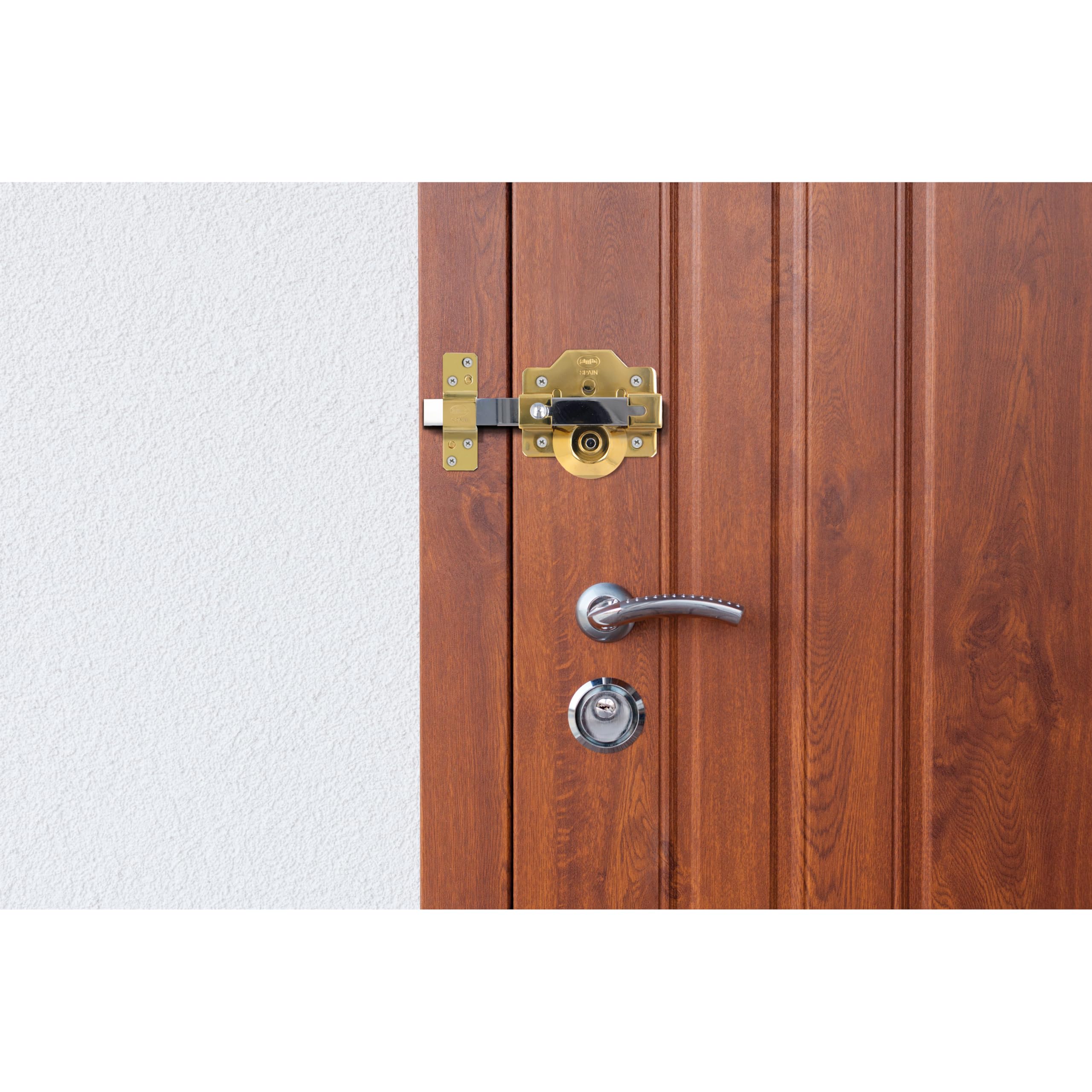 Amig - Cerrojo de Alta Seguridad Modelo 3 PLUS - Acero en Acabado Oro - Protección Antitaladro y Antibumping - Incluye 5 Llaves Codificadas y Tarjeta de Propiedad - 90 x 154 mm