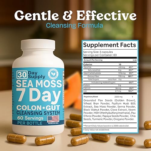 Miniatura 3 de Atlantic Naturals Colon e intestino de musgo marino de 7 días - con polvo de cáscara de psyllium senna, lino dorado, cúrcuma y hierbas para la salud