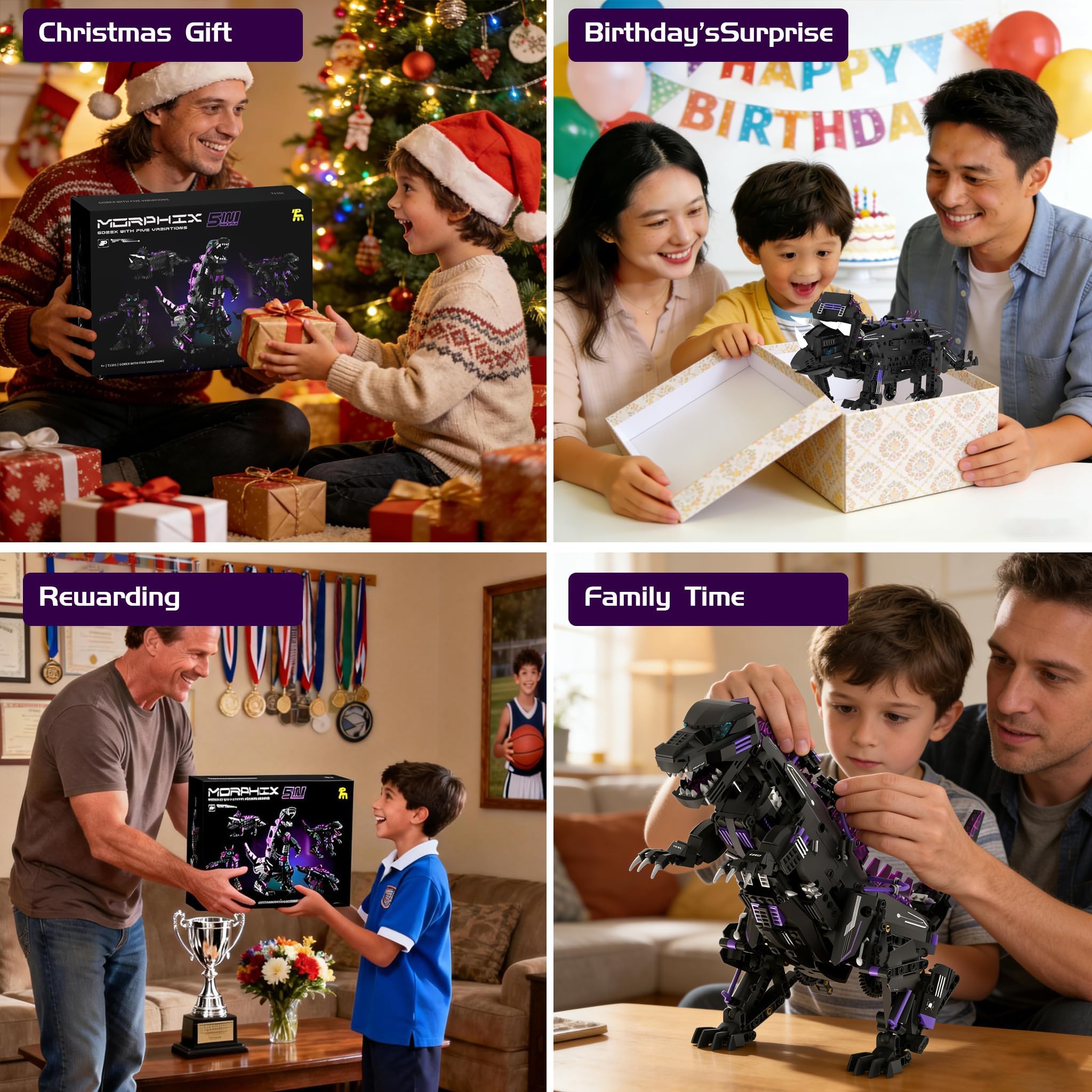 Kit De Construction Robot Dinosaure Avec Télécommandé, Kit De Blocs Jouet Robot Dinosaure Transformable 5-En-1 STEM Programmable Et APP, Pour Enfants 8 Ans+, Modèles Tricératops Et Ptérosaure