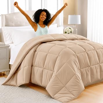 LUX Decor Queen Comforter 88x88 Ultra-Soft Down Alternative Duvet Insert | Corner Tabs & Box Stitching, Hotel Quality Plush Hypoallergenic Microfiber, Oeko-TEX Certified Beige