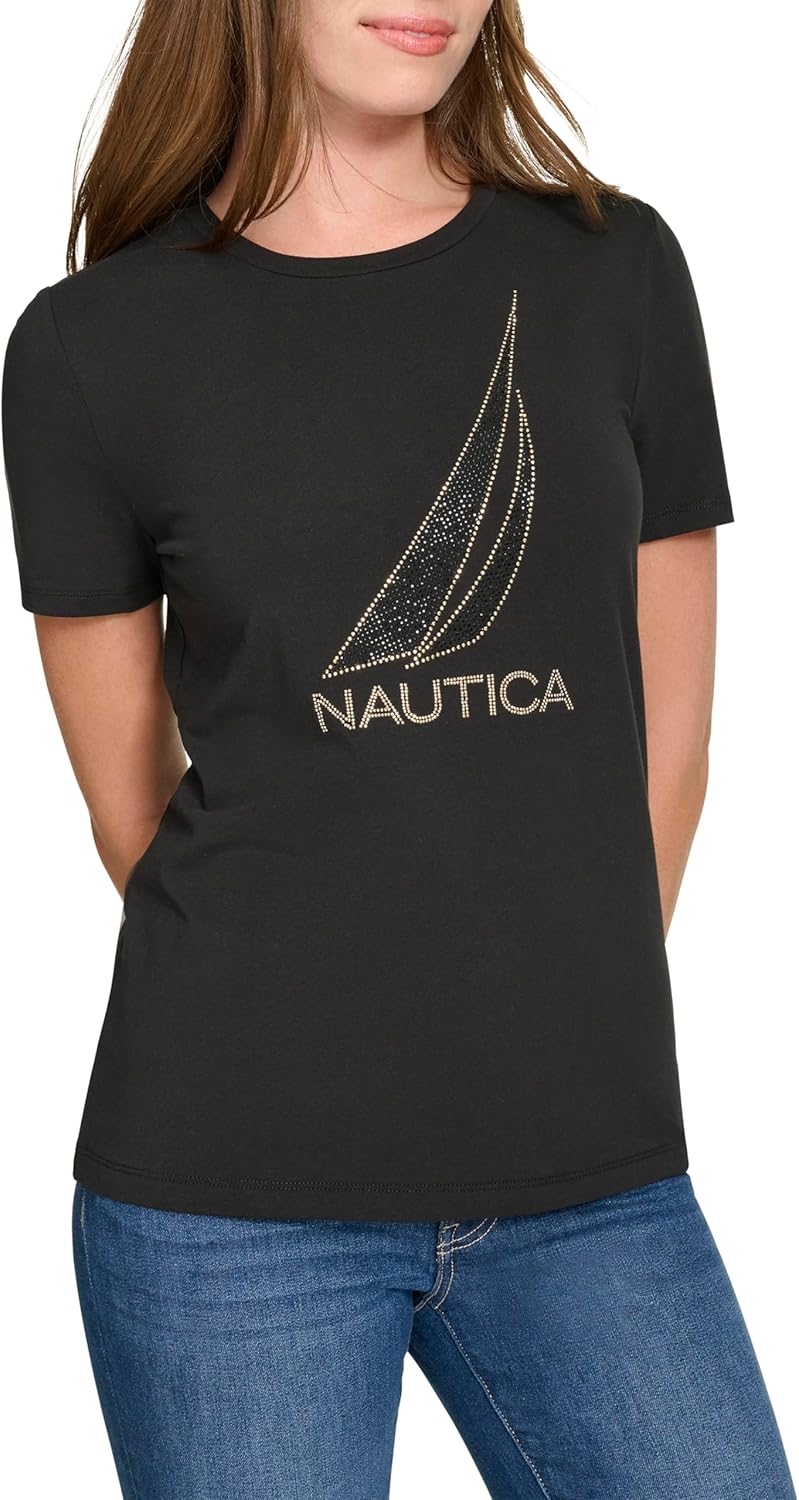 Nautica Womens Solid Short Sleeve Crew Neckline T-Shirt - Image 3
