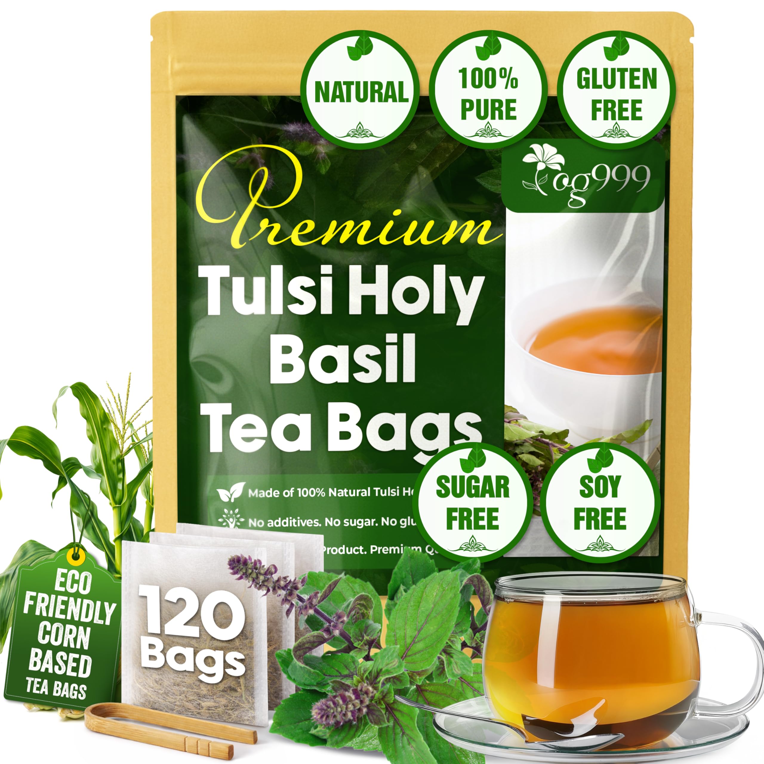 TOG999 Premium Holy Basil Tea Bags, Tulsi Tea, Holy Basil Leaves, 120 Count Holy Basil Leaf 120 Bags