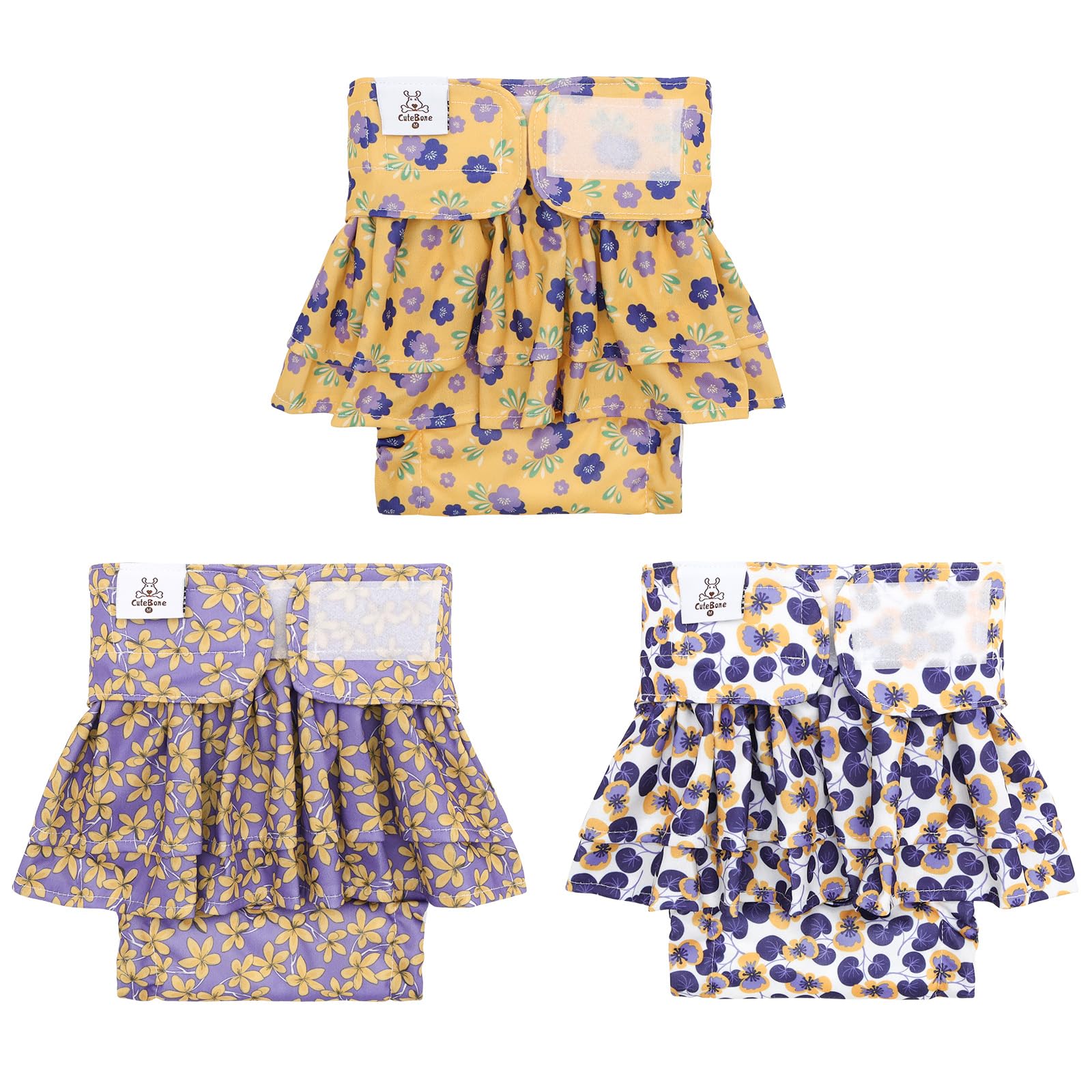 CuteBone Female Dog Diapers with Skirts 3 Pack Reusable Puppy Dresses Pants for Heat Cycle Period QBD35S — image 1