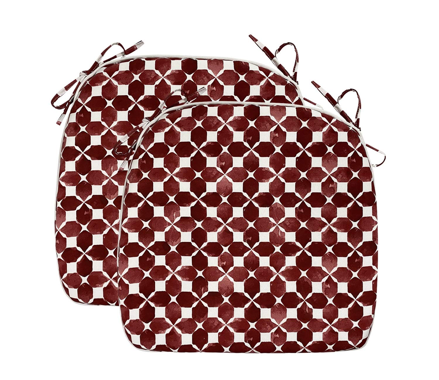 Fabritones Outdoor Seat Cushions Red Geometry Set of 2 Patio Chair Cushions with Ties 16x17 Inch Square Chair Pads