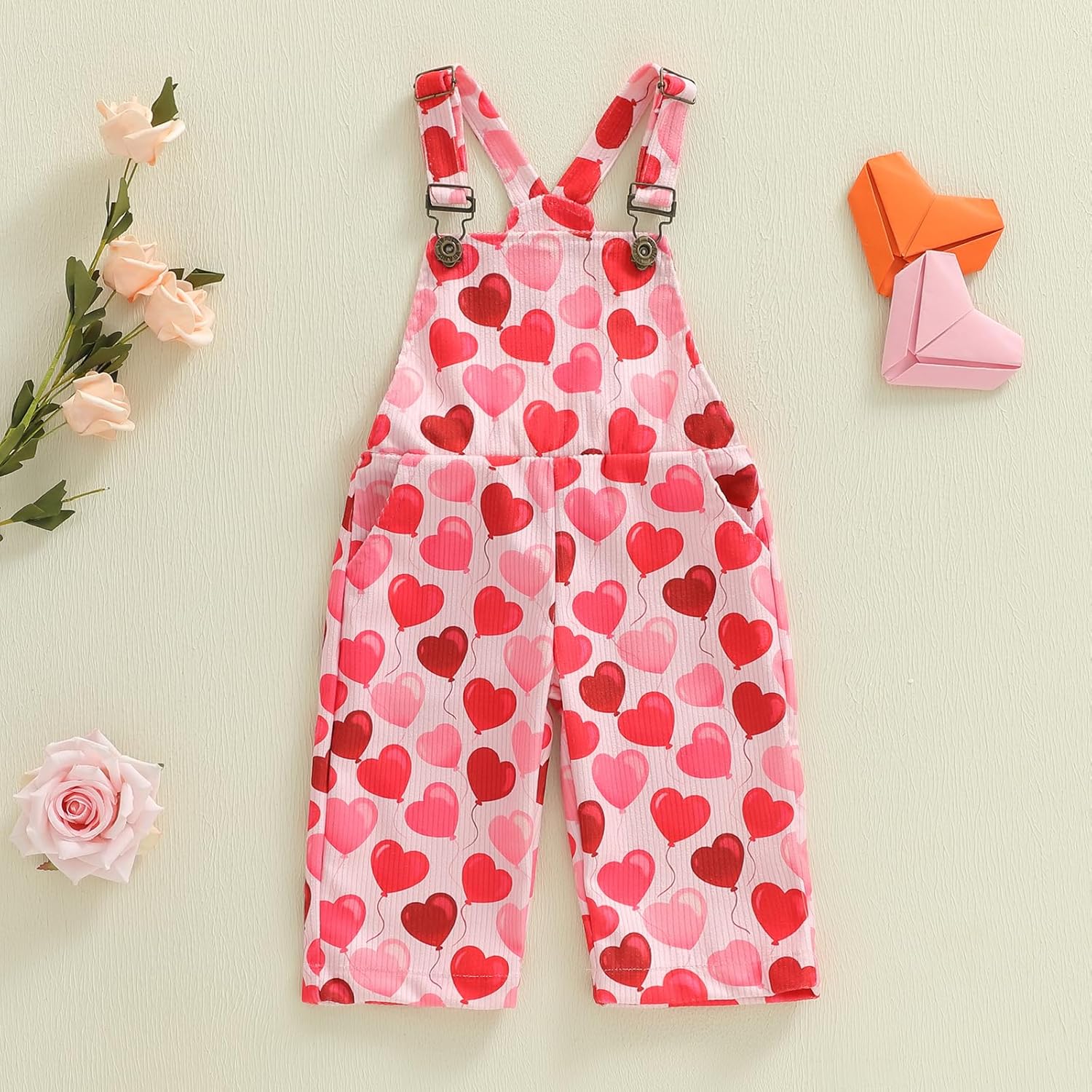 Toddler Baby Boy Girl Heart Valentine’s Day Corduroy Suspender Pants Bib Overalls Little Kids Spring Outfits - Image 3