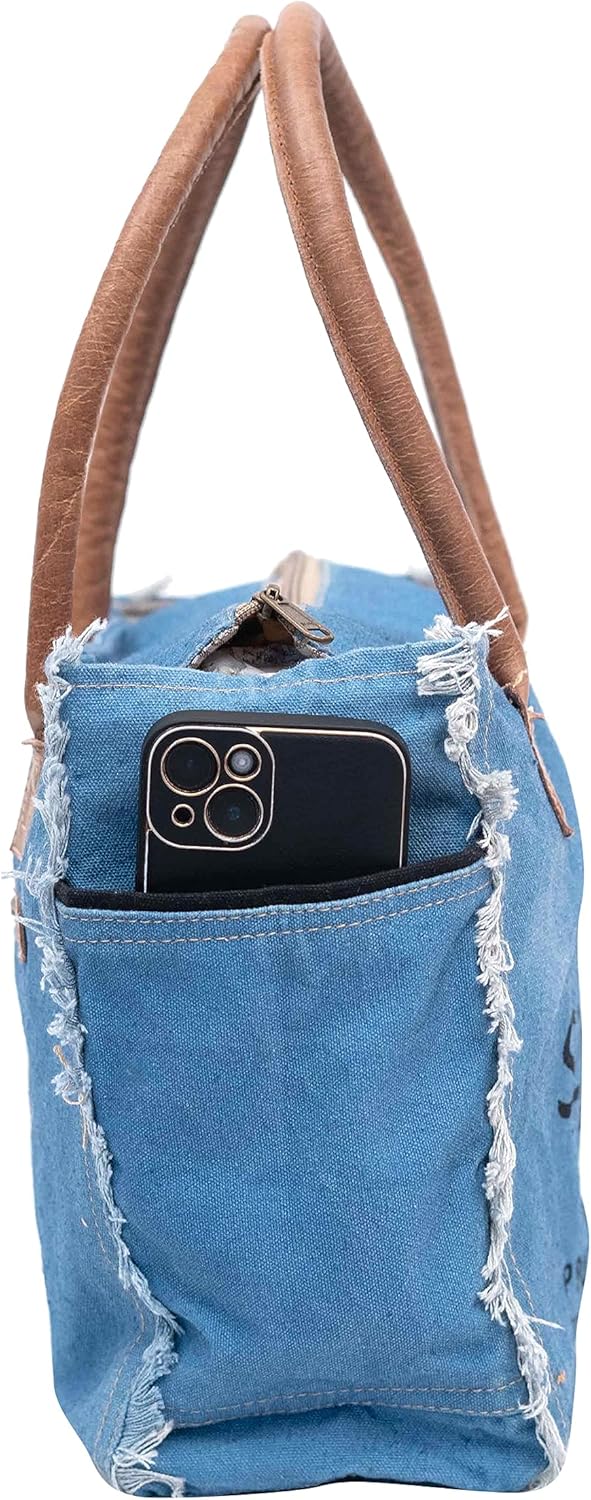 Shy Shy Bags Sel De Mer Canvas & Cowhide Tote Bag - Upcycled Radiant Leather Hand Bag - Image 4