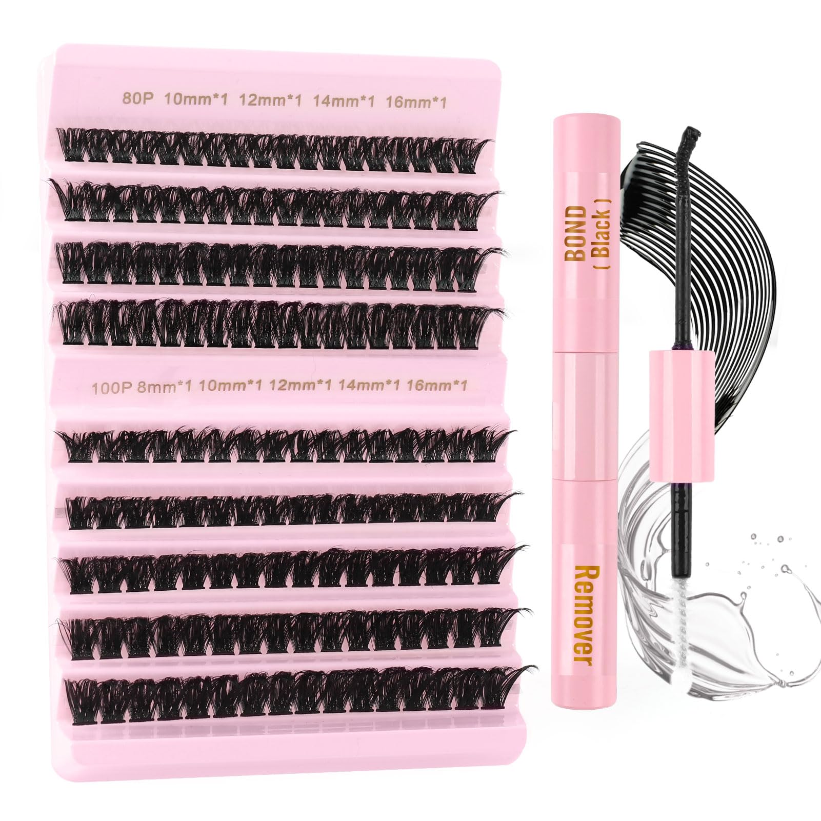 Parriparri Wimpern Extension Set mit Bond&Remover 80D+100D DIY Individuelle Wimpern mit Kleber Individual Lashes Extension D Curl Flauschige Künstliche Wimpern Cluster Zu Hause