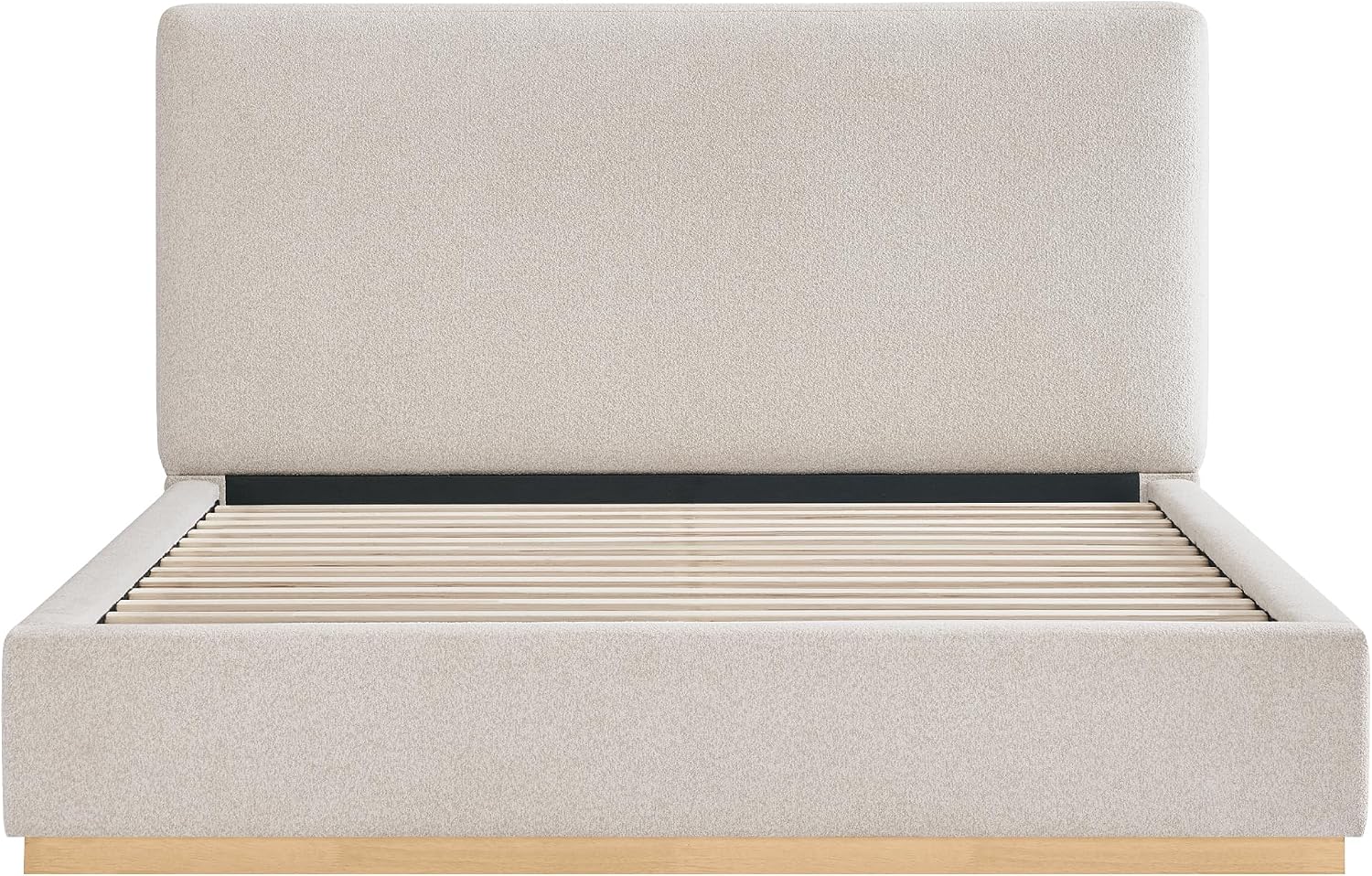 KISLOT Upholstered Queen Size Bed Frame, Boucle Fabric Platform Bed Mattress Foundation Noise-Free No Box Spring Needed Easy Assembly
