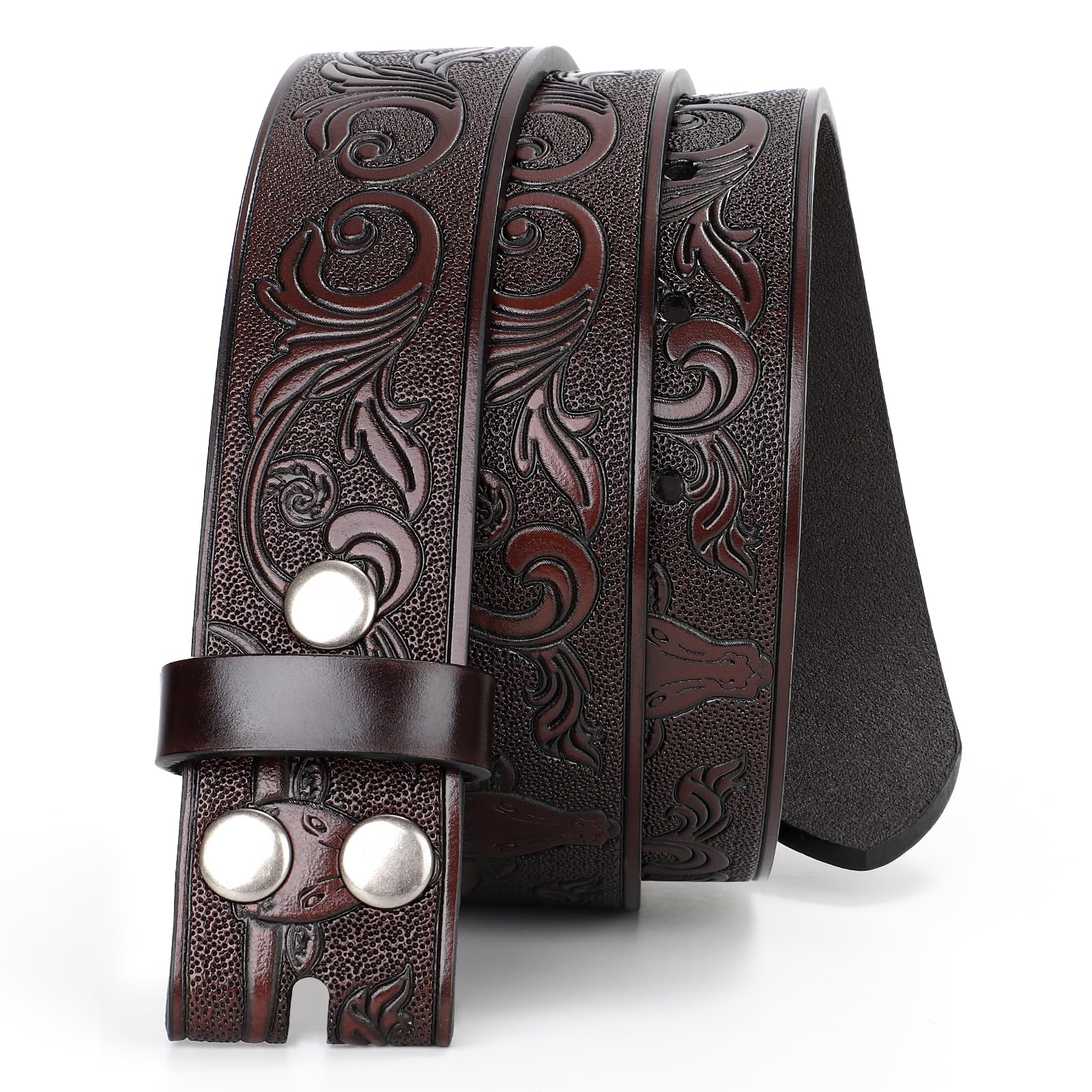 JASGOOD Western Leather Belt Strap for Men Engraved Cowboy Belt Strap without Buckle 1 5 Wide Long Horn