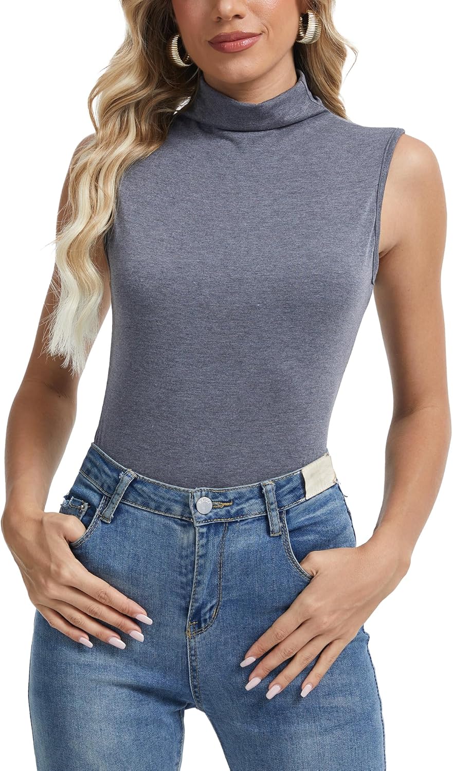 INKOFF Sleeveless Turtlenecks for Women Mock Turtle Neck Tops Slim Fitted Stretchy Layering Tank Top Tee Shirts - Image 6