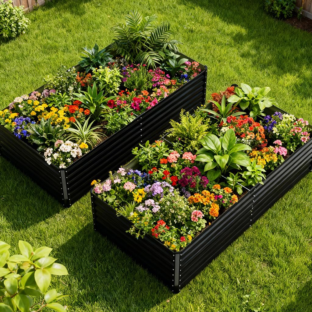 COMHOMA 2-Pack Raised Garden Bed Black