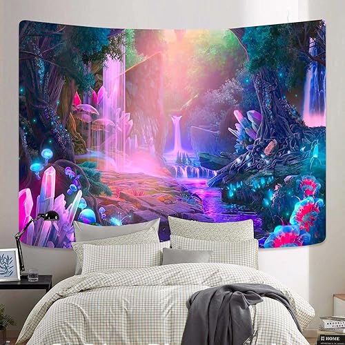 Miniatura 6 de TYTYUU Tapiz de cueva misterioso jardín mágico con cristales brillantes cascada psicodélico Art Deco 40 x 30 pulgadas para colgar en la pared para