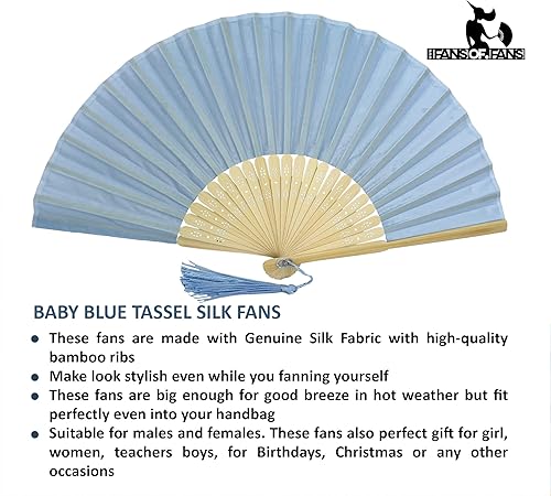 Miniatura 115 de FANSOF.FANS Abanico de mano plegable de mano de tela con borla de grado A, varillas de bambú para mujeres y niñas, fiesta de verano, eventos, Azul