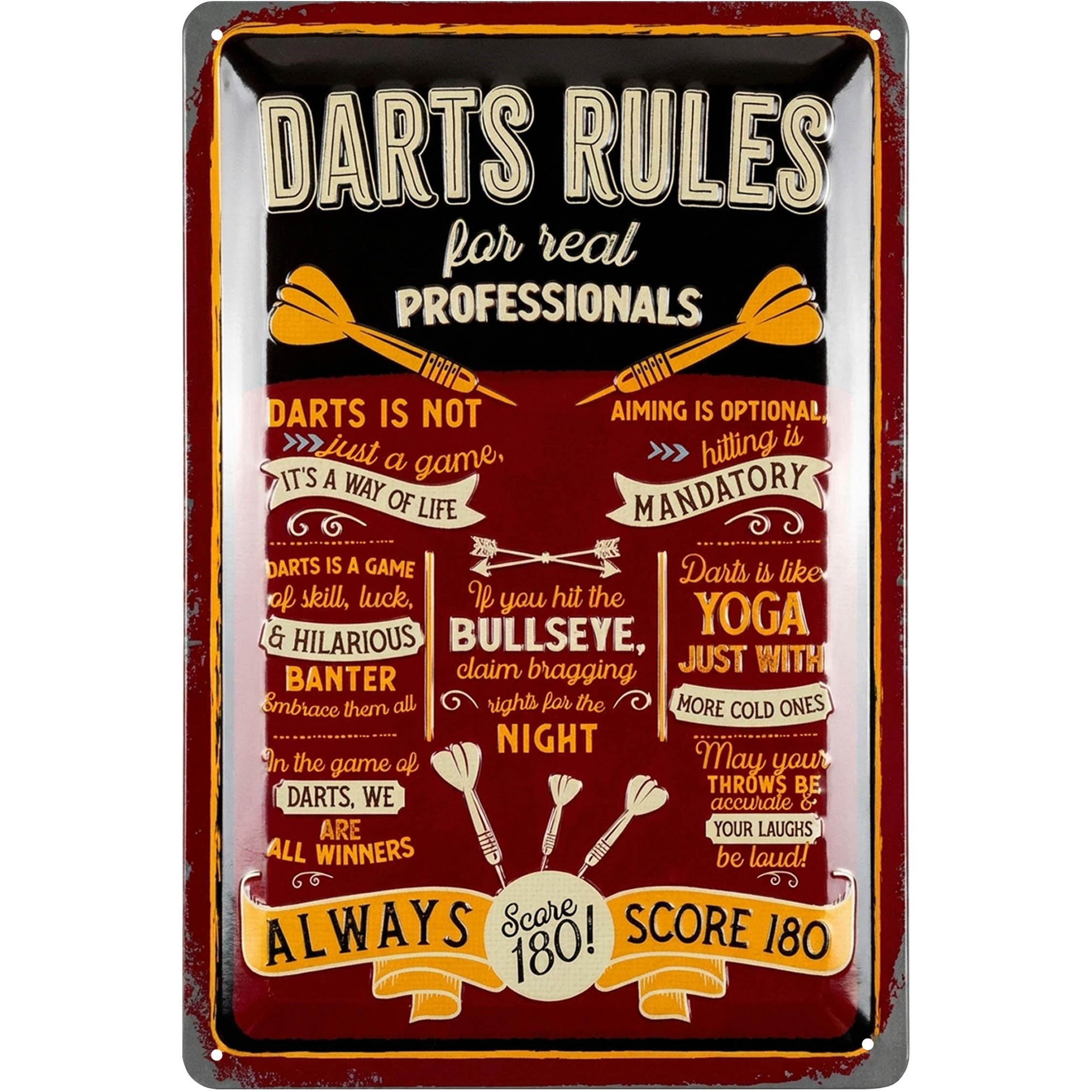 LANOLU Vintage Metal Tin Sign - Dart Rules Man Cave Accessory, Gift for Men, Game Room Wall Decor