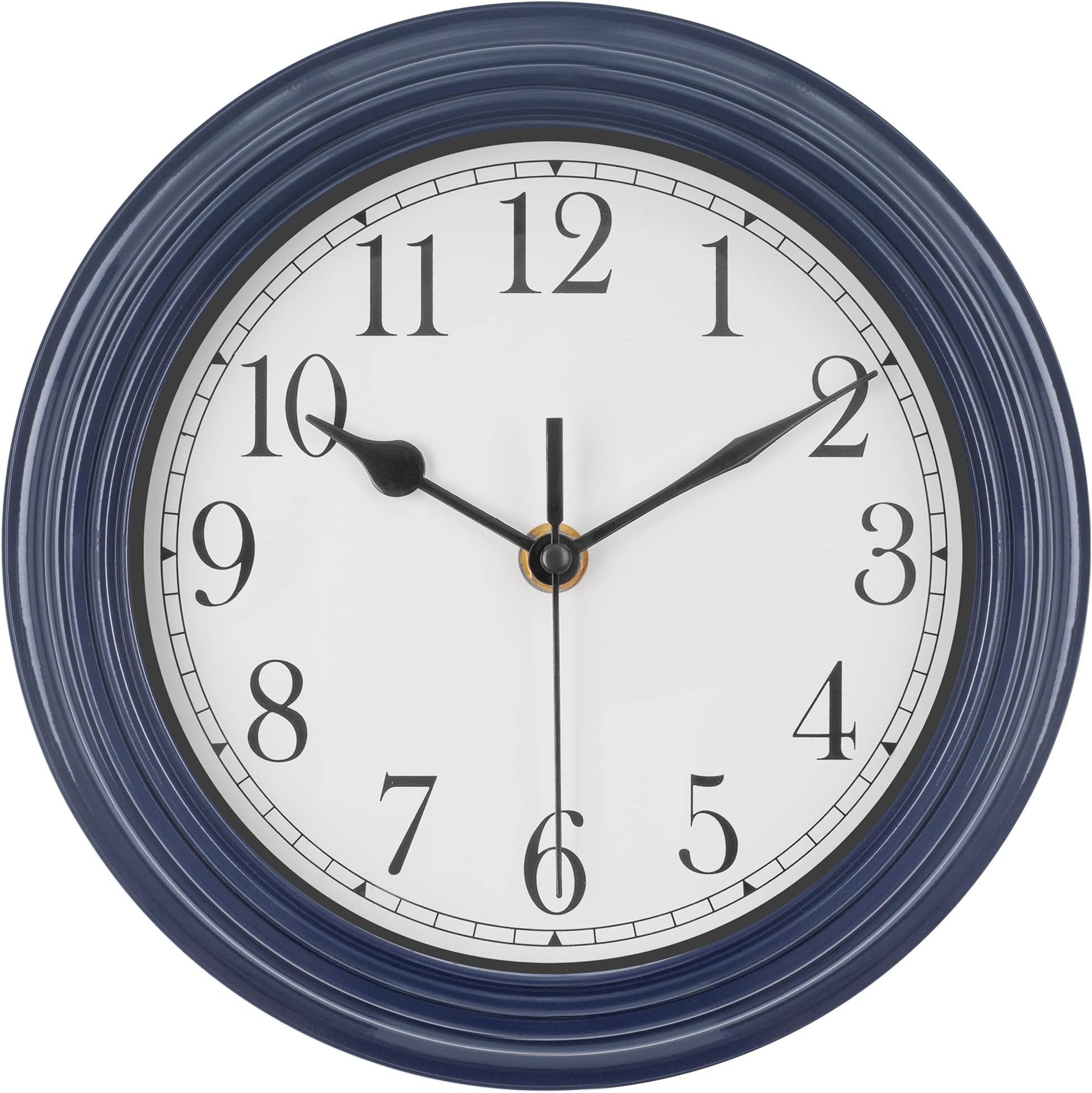 Mofine Wall Clock for Living Room Decor, Small Kitchen Wall Clock, Silent Wall Clocks Battery Operated for Bathroom/Bedroom/Office, 9 inch-Navy Blue