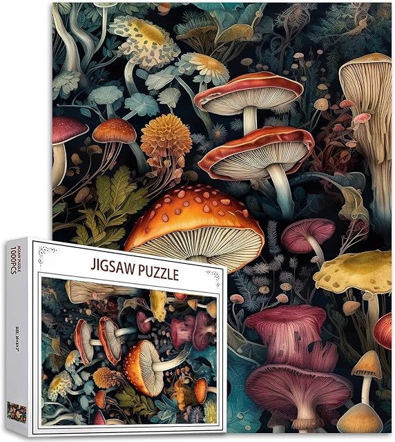 Fantasy Mushroom Puzzles 1000 Pieces for Adults, Families (Mushroom,Tropical Plants,Vegetable,Green Leaves) Pieces Fit Together Perfectly 19.7''x27.6''inch Forest Jungle Magic Puzzle Art(Colorful)