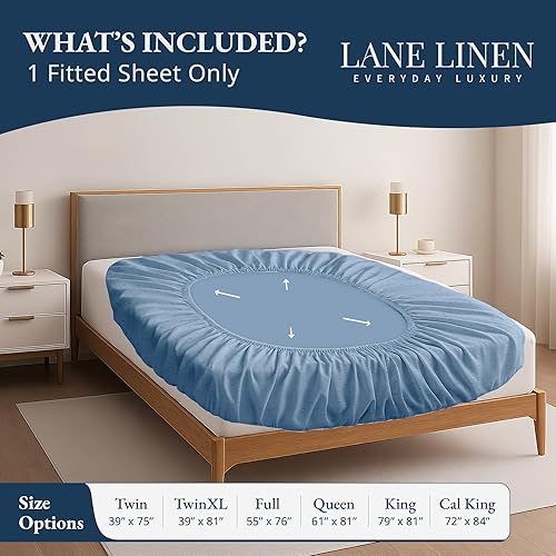 Miniatura 2 de Lane Linen Sábana bajera ajustable 100% algodón egipcio tamaño King (79 x 81 + 16 pulgadas), elegante tejido satinado, ultrasuave, transpirable