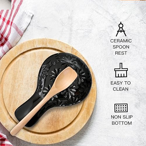 Miniatura 4 de Soporte para cucharas de cocina para estufa, soporte de cuchara de cerámica para encimera de cocina, soporte para espátula de cerámica y soporte de