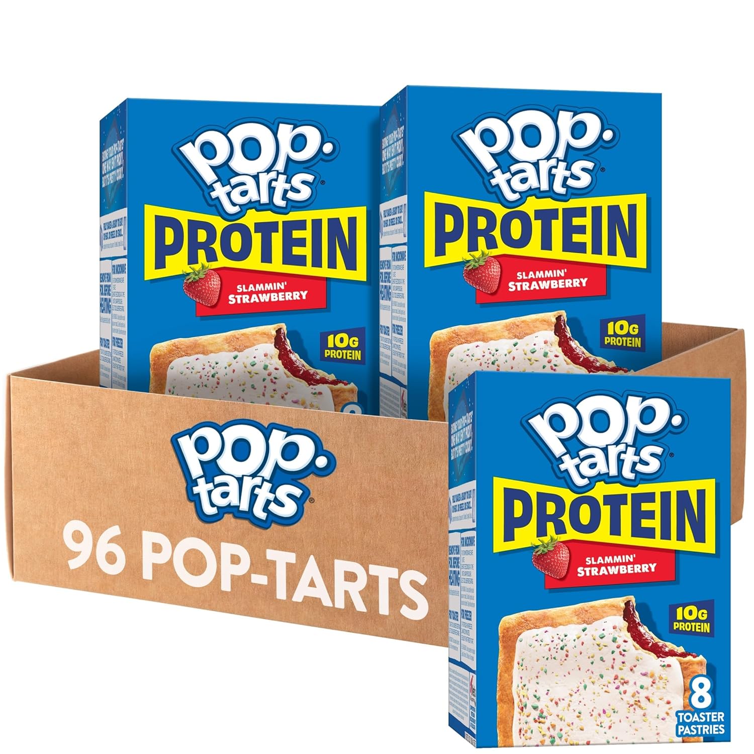 Pop-Tarts Protein Toaster Pastries, 10g Protein, Slammin' Strawberry (96 Pop-Tarts)