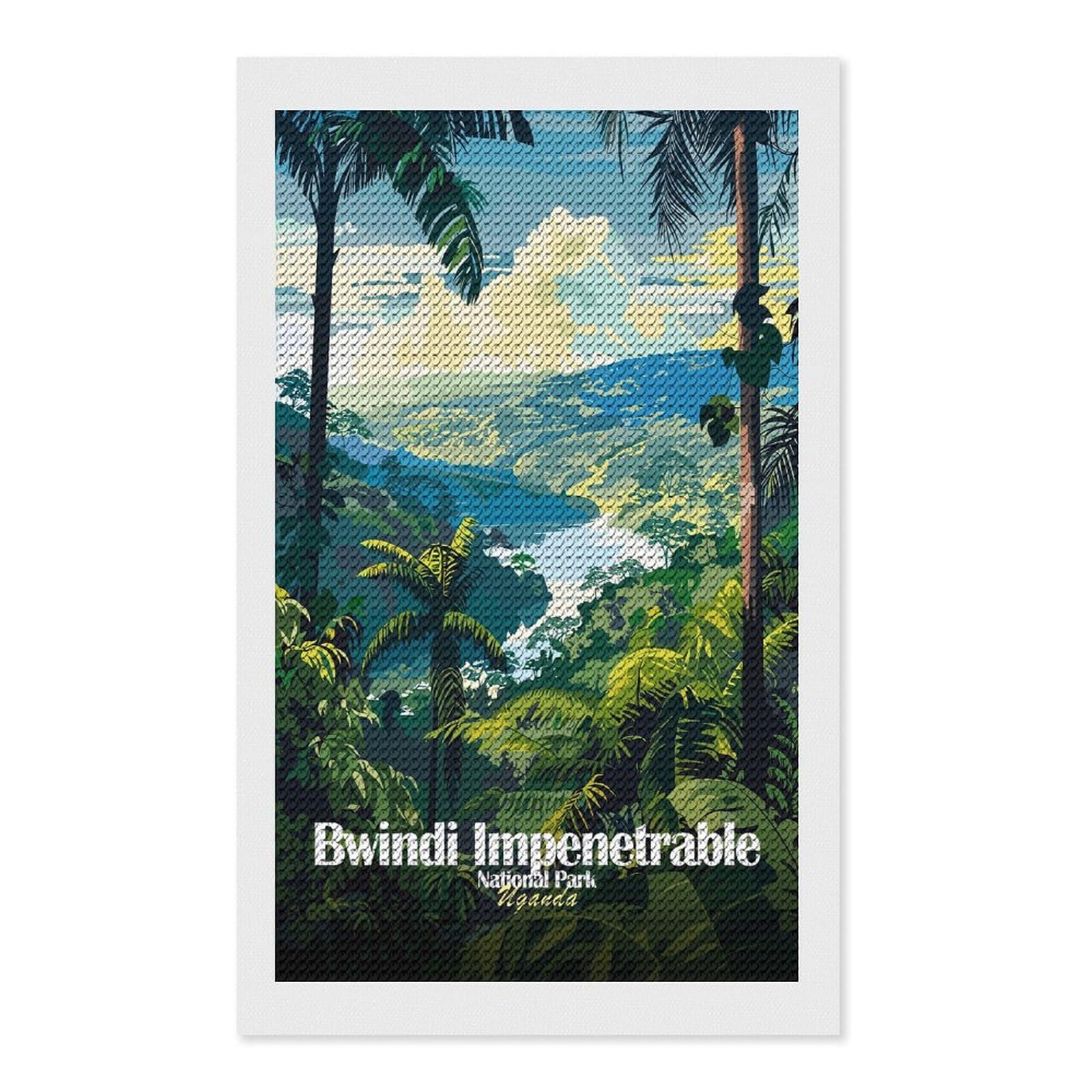 Junmoney Bwindi Impenetrable National Park, Uganda Diamond Art Kit 12"x20", Modern Decor, for Adults, Printed Canvas, Holiday Gift Idea, Fun Craft Experience