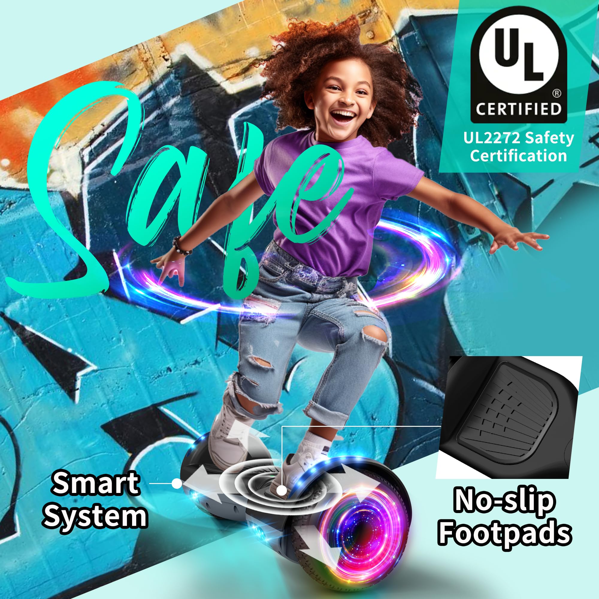 SISIGAD Hoverboards 6,5 Zoll Skateboard Kinder,Hoverboard mit Bluetooth - Led Licht Geschenk für Kinder