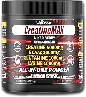 WellBoost CreatineMAX Powder - 5000mg Creatine Monohydrate, 1000mg BCAAs, Glutamine, Lysine per Serving - Sugar Free, Mixed Berry Flavour - Lean Muscle, Recovery & Endurance (300g, 1 Month Supply)