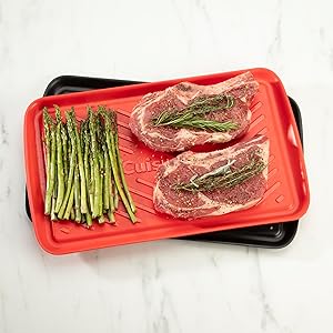 Cuisinart Grilling Prep & Serve Trays, 17x10.5 inch BBQ Tray Safe for Food Handling, 2 Dishwasher Safe Nesting Trays Black & Red, Perfect Grilling Accessories for Cooked & Raw Meat, Fits 6 Burgers