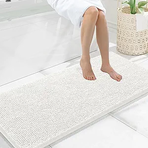 Smiry Luxury Chenille Bathroom Rugs 47x20, Extra Soft and Absorbent Shaggy Bath Mat, Machine Washable, Non-Slip Plush Carpet Runner for Tub, Shower, and Floor, Home Decor Accessories, Ivory