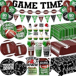 Football Party Decorations Serve 24, 189Pcs Football Party Supplies Includes Plates,Napkins,Cups,Tablecloth,Banner,Balloons,Cupcake Toppers for Game Day Tailgate Football Birthday Party Decorations
