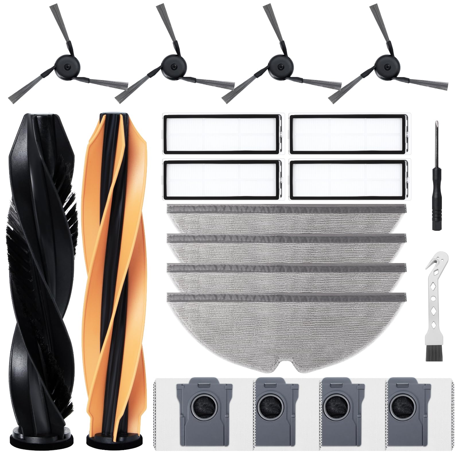 Set di accessori per Dreame D20 Pro Plus robot aspirapolvere. 2 spazzole principali, 4 filtri Hepa, 4 cuscinetti tergicristalli, 4 spazzole laterali, 4 sacchetti per la polvere, 1 spazzola
