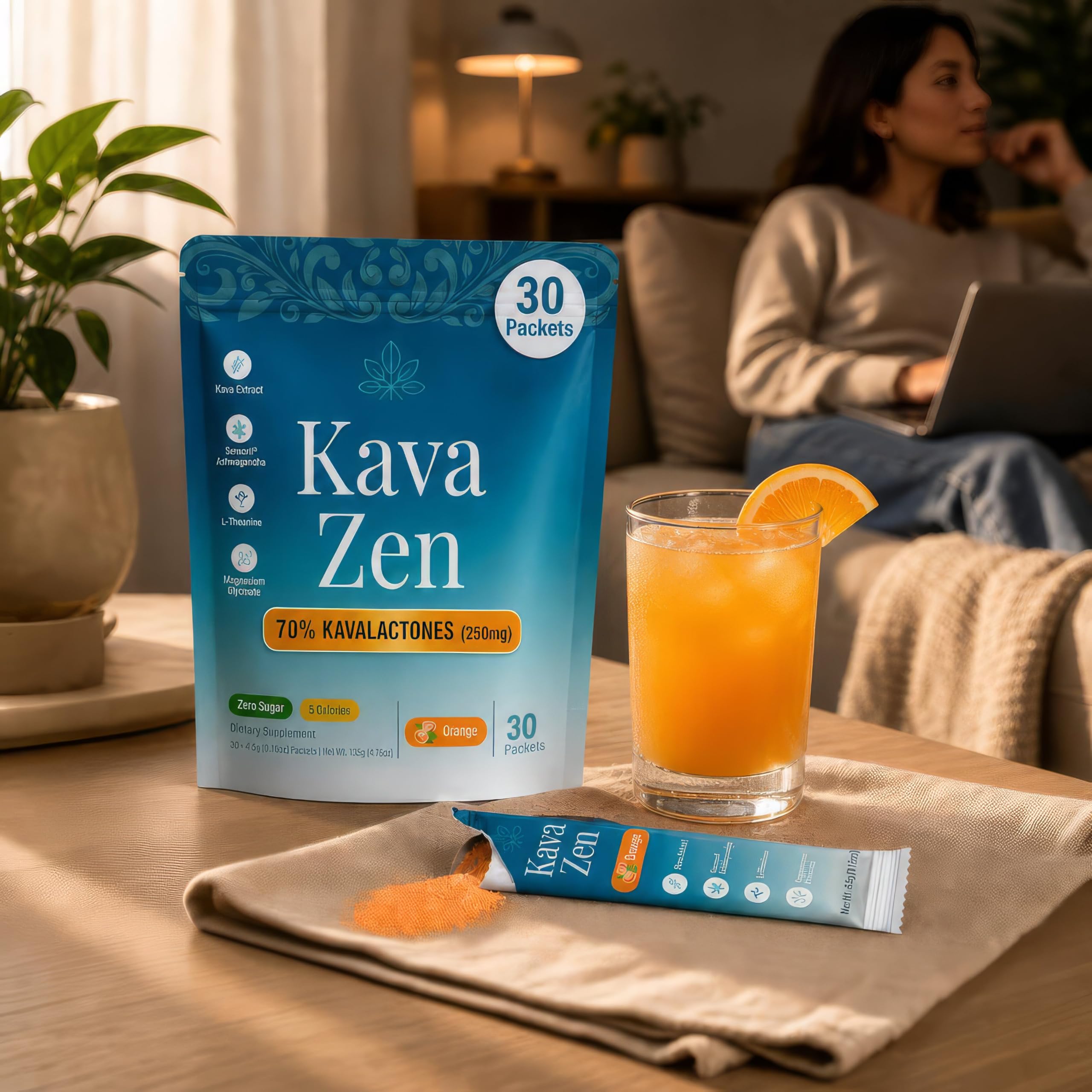 Kava Zen Calming Kava Drink Mix | 250mg Root Extract (70% Kavalactones), L-Theanine, Ashwagandha, Magnesium | Sleep Aid, Cortisol + Stress Support | No Sugar, Non-GMO | 30 Instant Powder Stick Packs — Amazon image 10