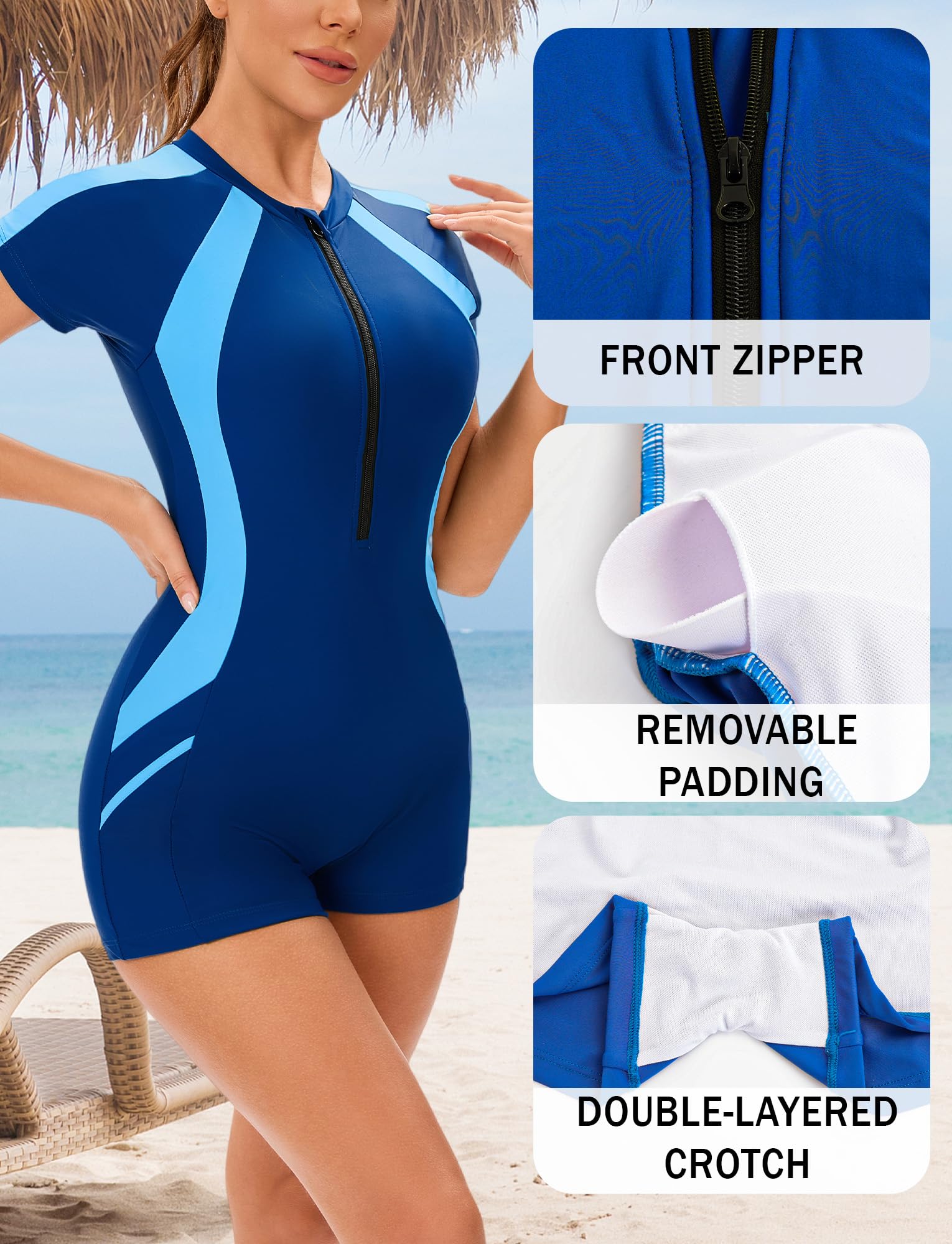 SEAUR Skromny strój kąpielowy damski strój kąpielowy Rash Guard strój kąpielowy Boyleg zamek błyskawiczny nadruk surfingowy odzież plażowa