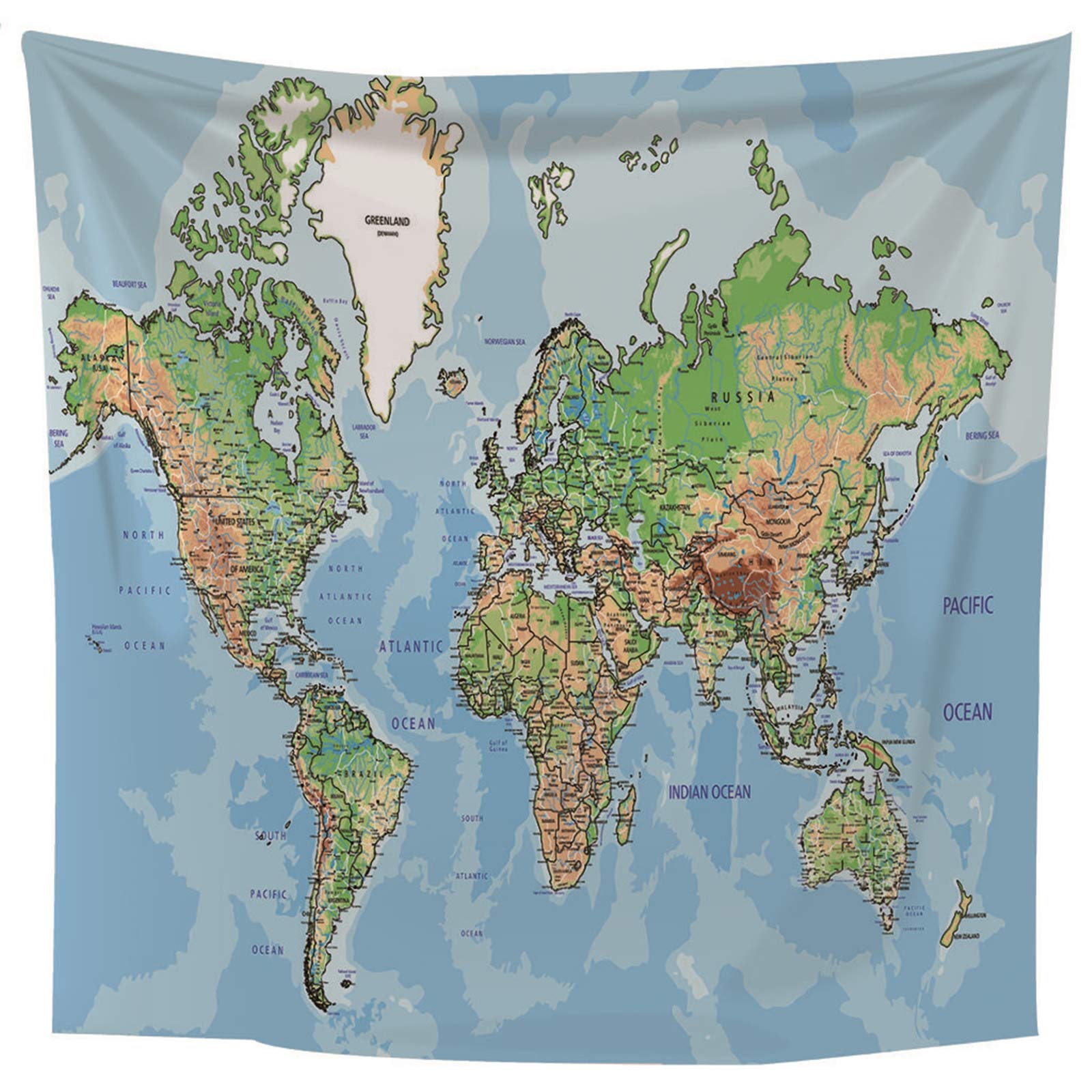 Beydodo Dywan na ścianę w stylu vintage, do salonu, mapa świata, gobelin, 300 x 260 cm