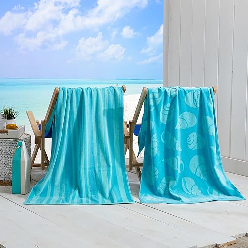 Miniatura 2 de Great Bay Home - Juego de 2 toallas de playa náuticas de jacquard de algodón 100%. Colección Maui de 30 x 60in.