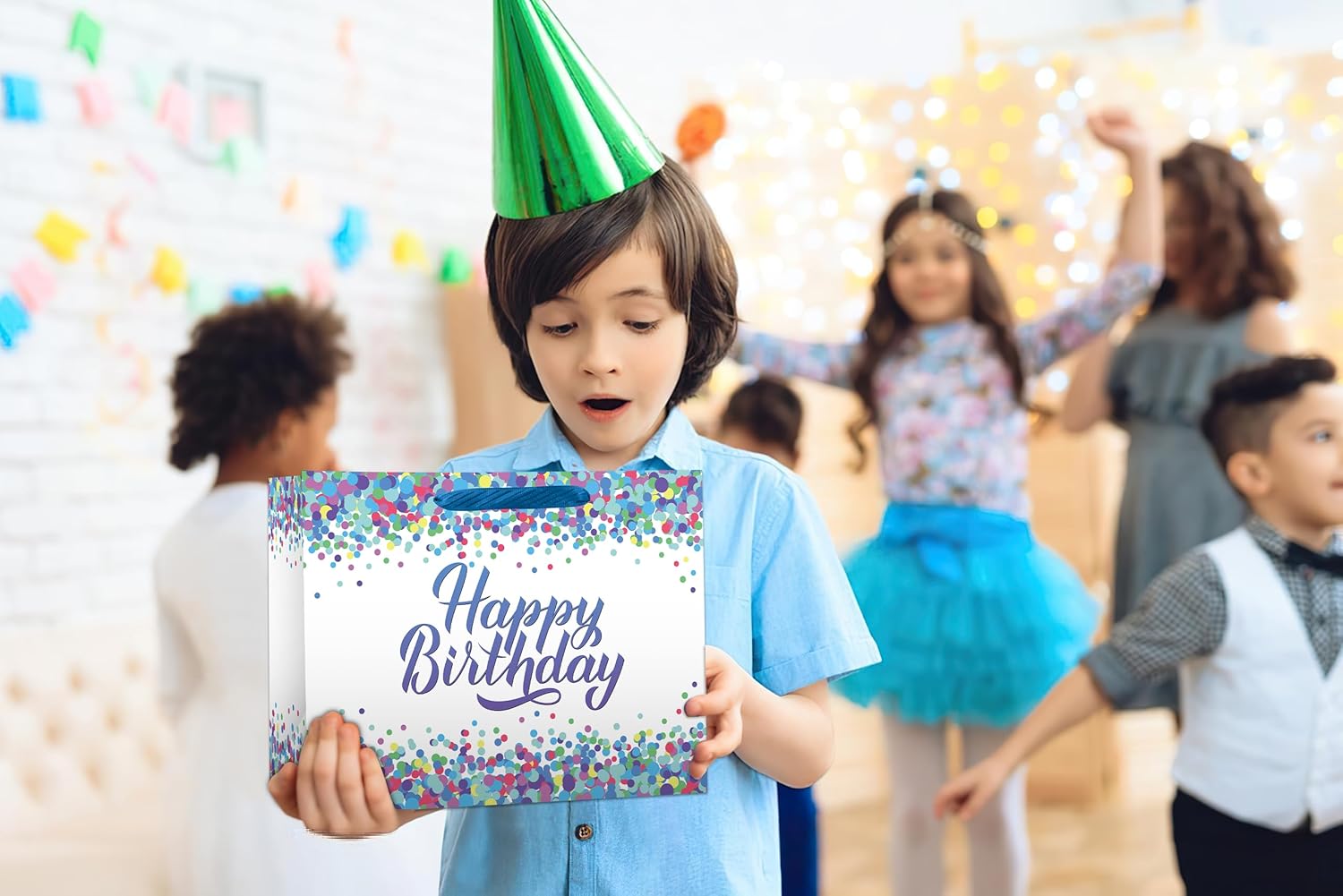 Ranfashiong 16" Extra Large Happy Birthday Boys Gift Bag with Tissue Paper and Greeting Card, for Men, Kid Party Wrapping - Image 2