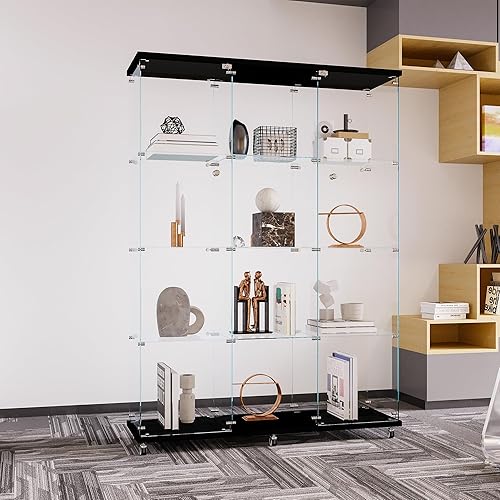 Miniatura 24 de Yoluckea Vitrina de cristal con 3 estantes con 2 puertas, vitrina de cristal transparente para sala de estar, dormitorio, 49.49 x 31.77 x 14.37